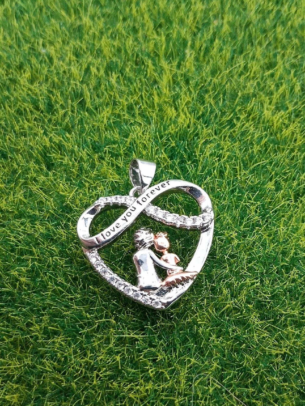 I Love You Forever Heart Pendant Necklace - Silver & Rose P409 Sterling